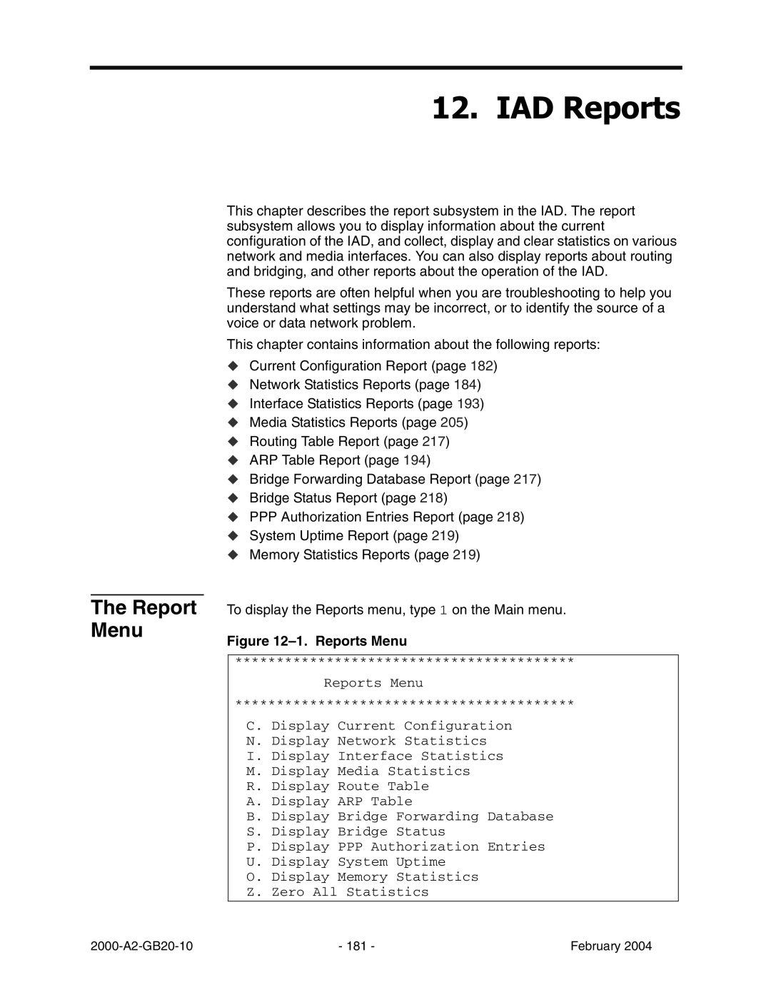 Paradyne JetFusion Integrated Access Device manual Report Menu, Reports Menu 