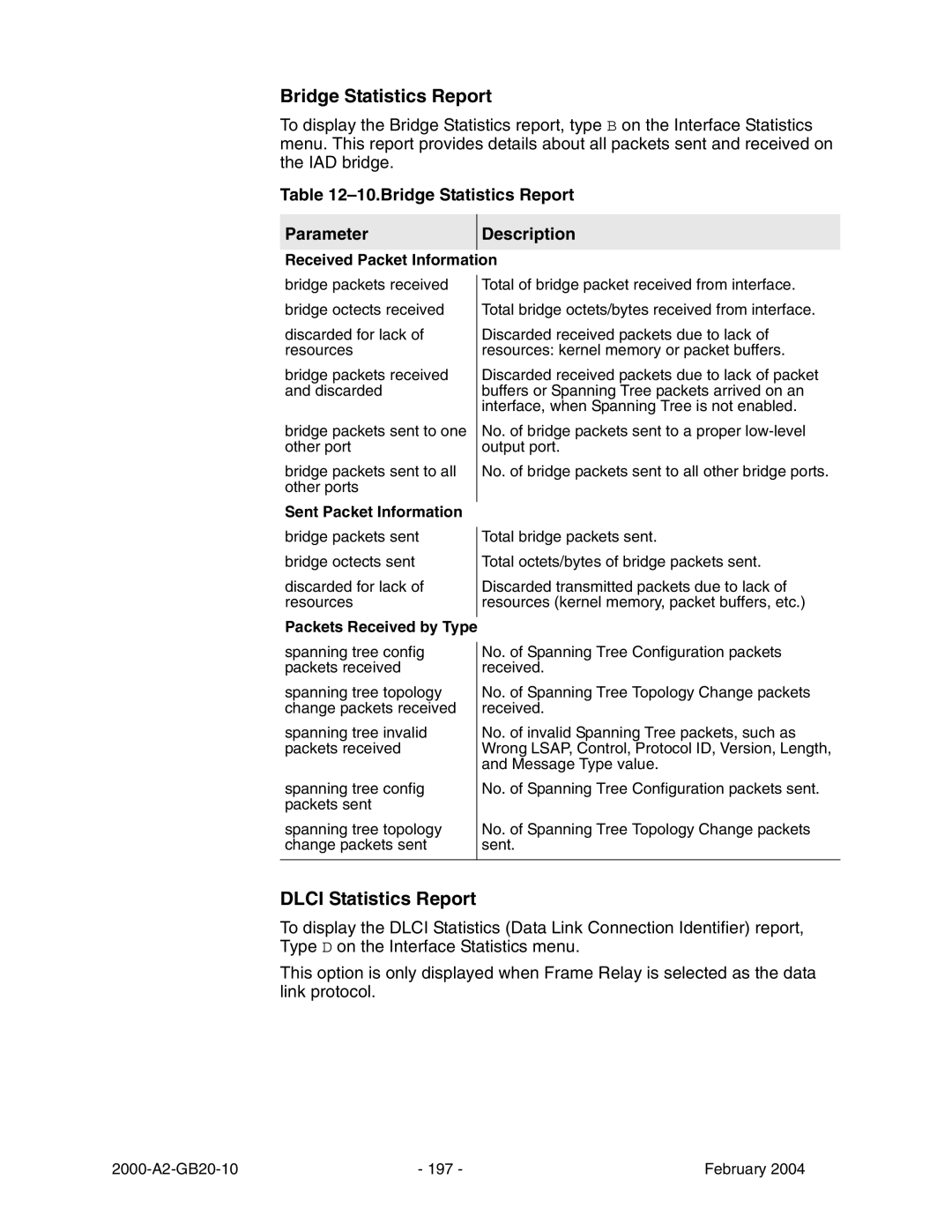 Paradyne JetFusion Integrated Access Device manual Bridge Statistics Report, Dlci Statistics Report 