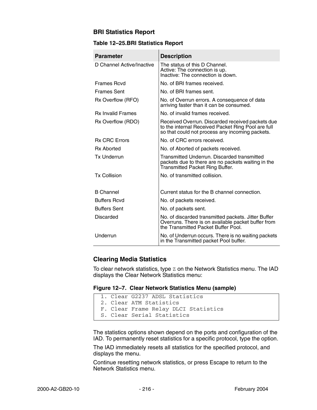 Paradyne JetFusion Integrated Access Device manual BRI Statistics Report, Clearing Media Statistics 