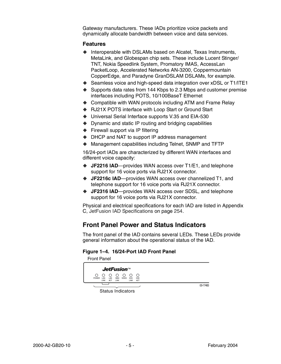 Paradyne JetFusion Integrated Access Device manual Port IAD Front Panel 