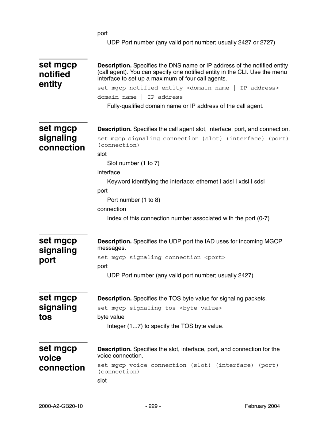 Paradyne JetFusion Integrated Access Device manual Set mgcp signaling connection slot interface port connection 