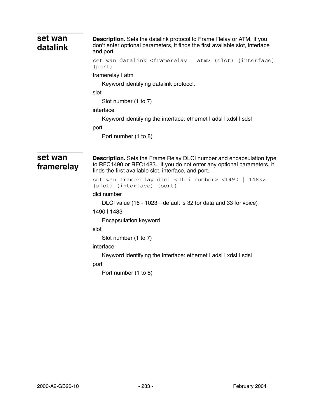 Paradyne JetFusion Integrated Access Device manual Set wan datalink Set wan framerelay 