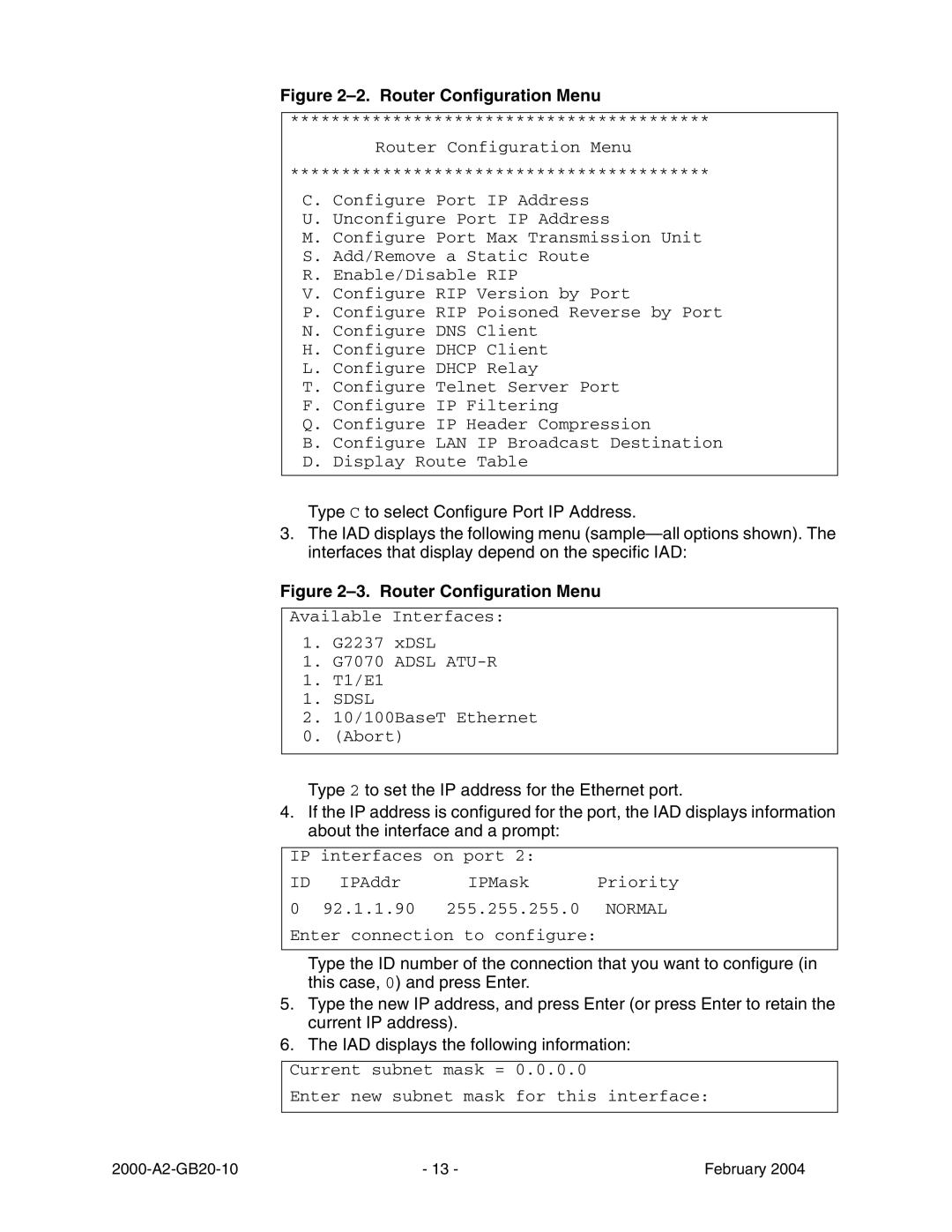 Paradyne JetFusion Integrated Access Device manual Router Configuration Menu 