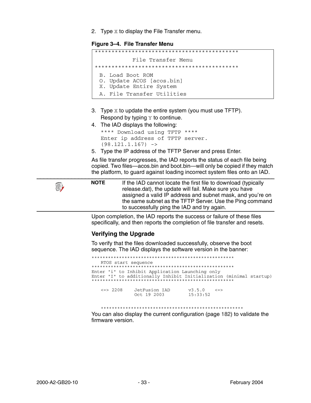 Paradyne JetFusion Integrated Access Device manual Verifying the Upgrade, File Transfer Menu 