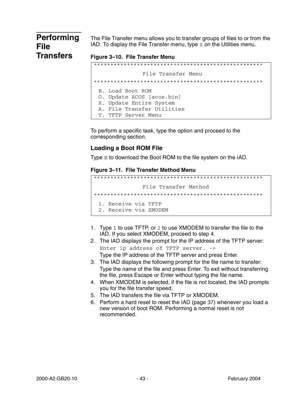 Paradyne JetFusion Integrated Access Device manual Performing File Transfers, Loading a Boot ROM File 