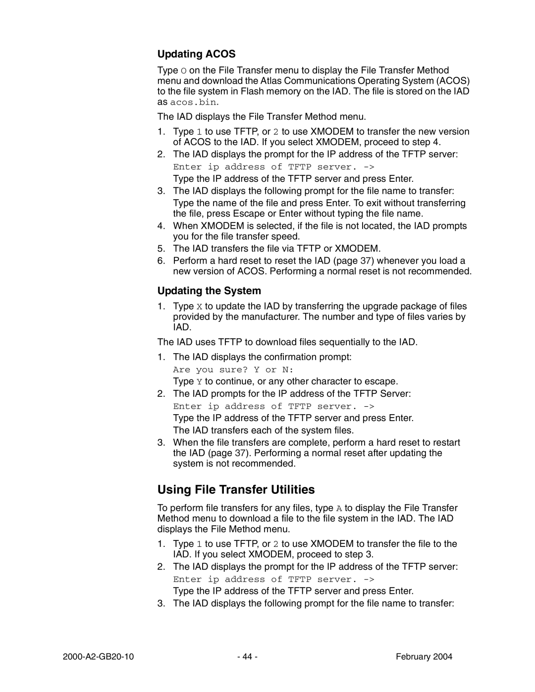 Paradyne JetFusion Integrated Access Device manual Using File Transfer Utilities, Updating Acos, Updating the System 