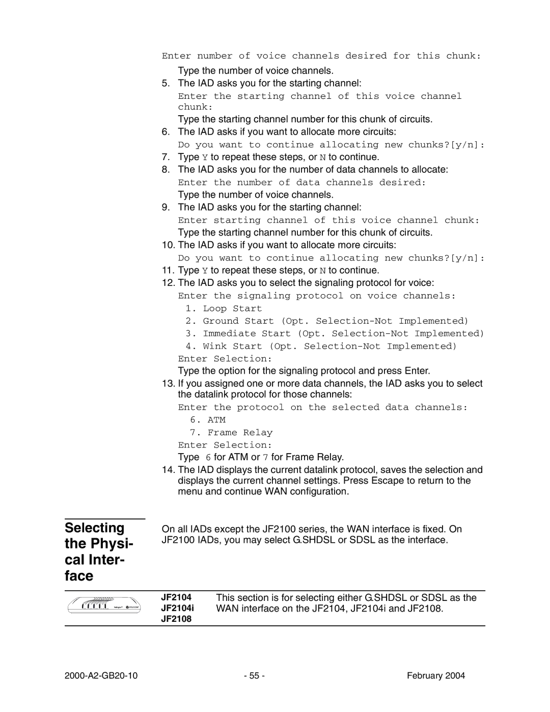 Paradyne JetFusion Integrated Access Device manual Physi- cal Inter- face 