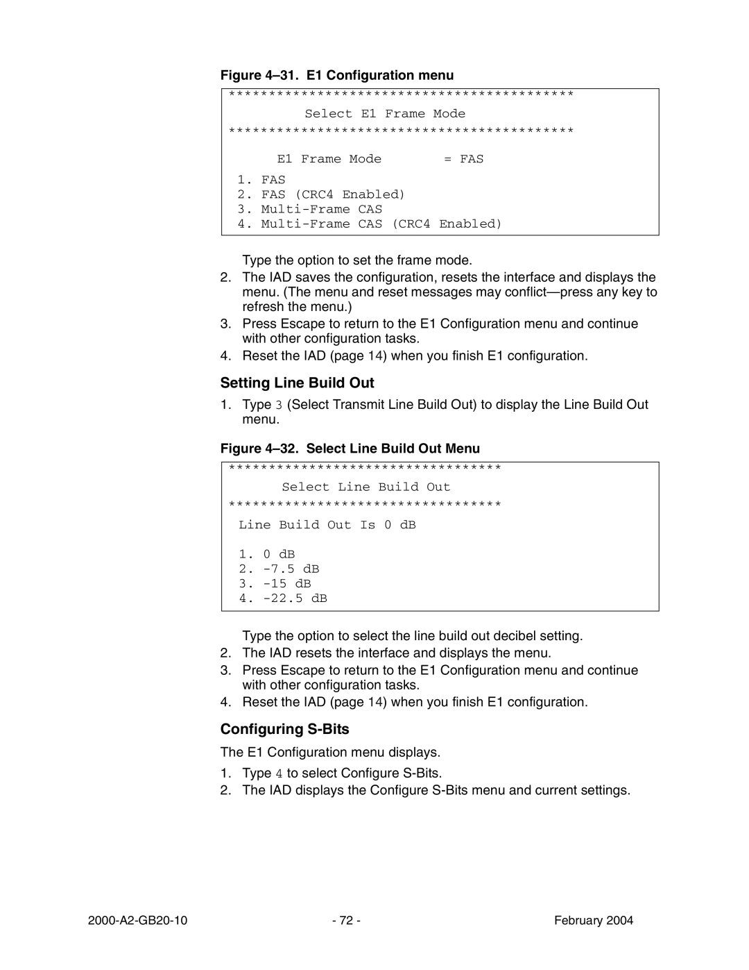 Paradyne JetFusion Integrated Access Device manual Configuring S-Bits, 31. E1 Configuration menu 