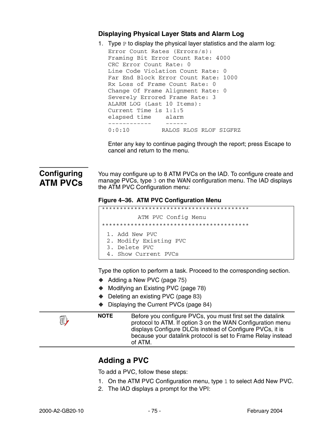 Paradyne JetFusion Integrated Access Device manual ATM PVCs, Configuring, Adding a PVC 