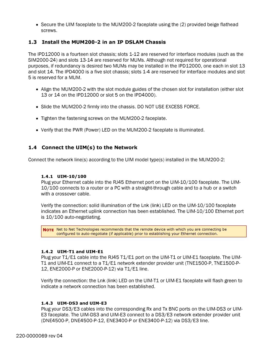 Paradyne installation instructions Install the MUM200-2 in an IP Dslam Chassis 