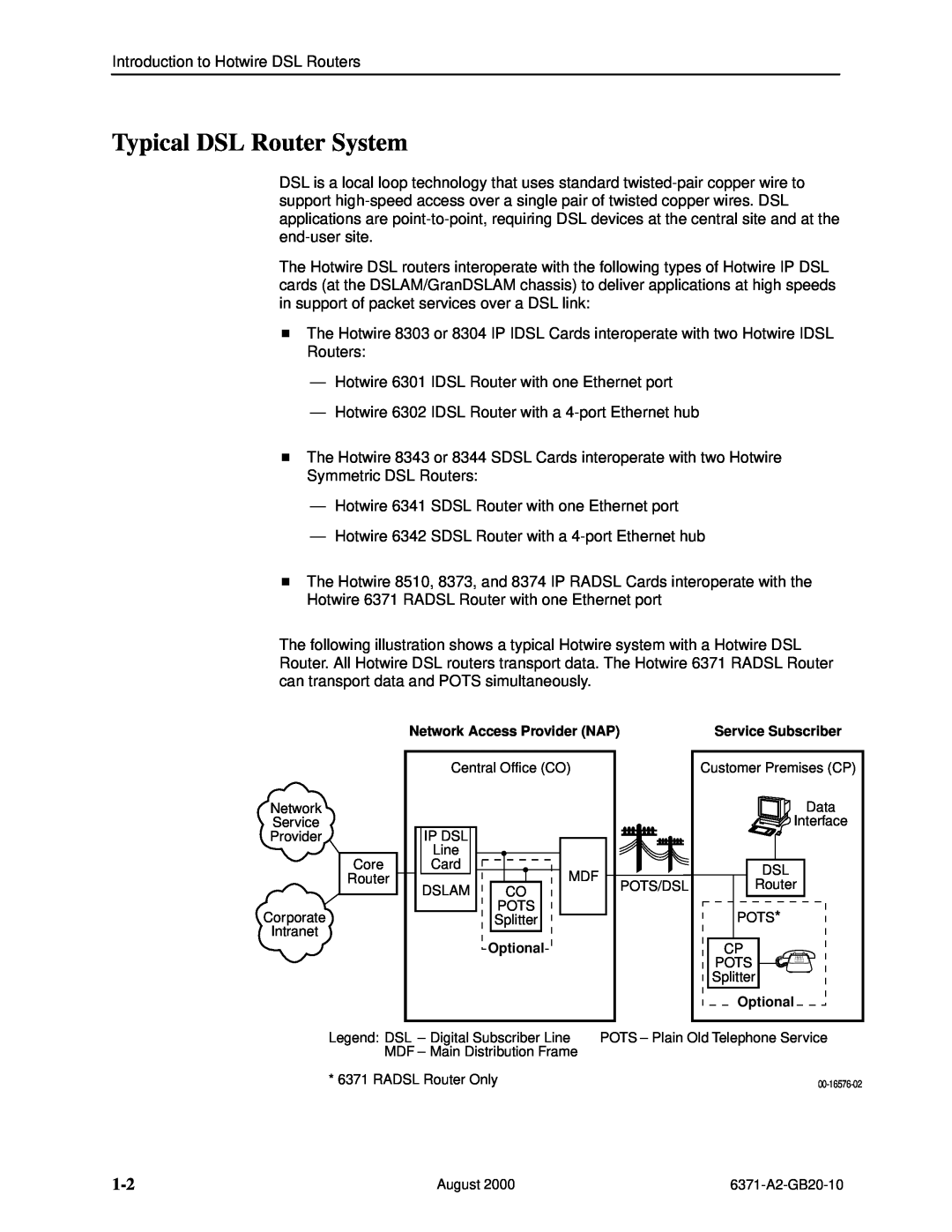 Paradyne Routers manual Typical DSL Router System 