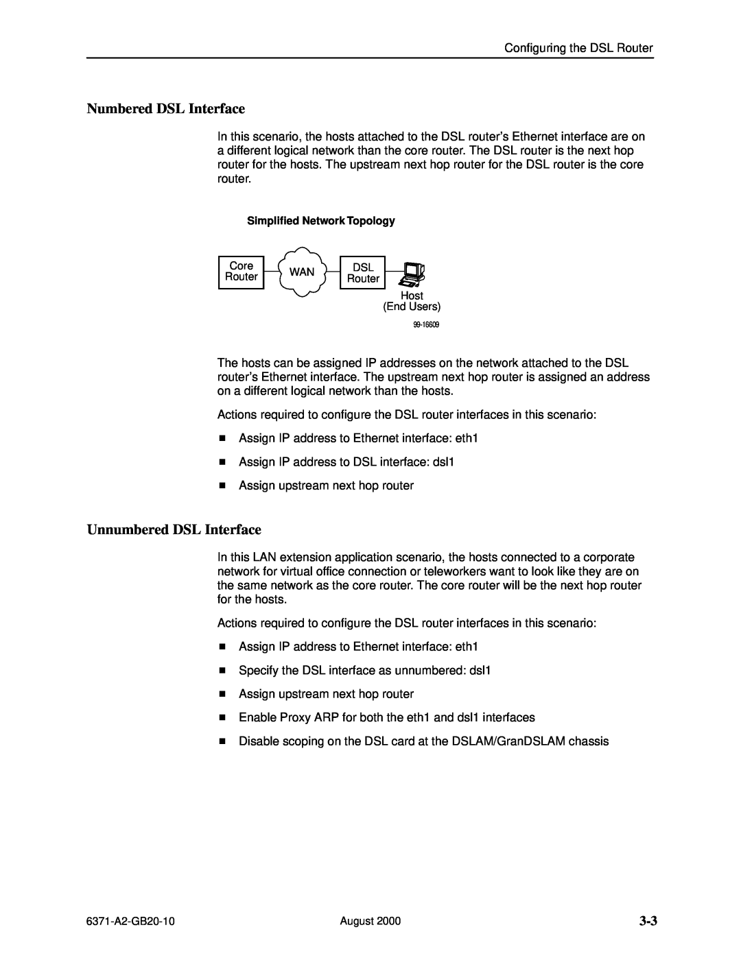 Paradyne Routers manual Numbered DSL Interface, Unnumbered DSL Interface, Simplified Network Topology 
