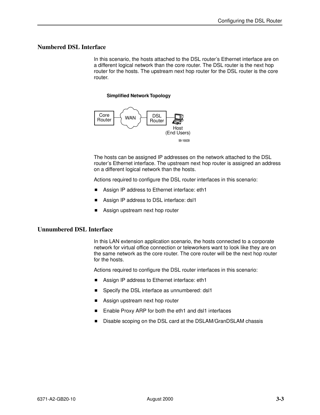 Paradyne Routers manual Numbered DSL Interface, Unnumbered DSL Interface, Simplified Network Topology 