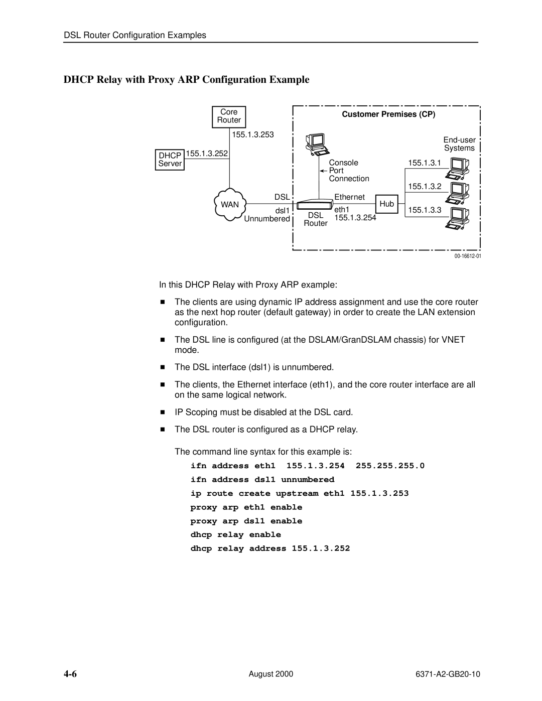 Paradyne Routers manual Dhcp Relay with Proxy ARP Configuration Example 