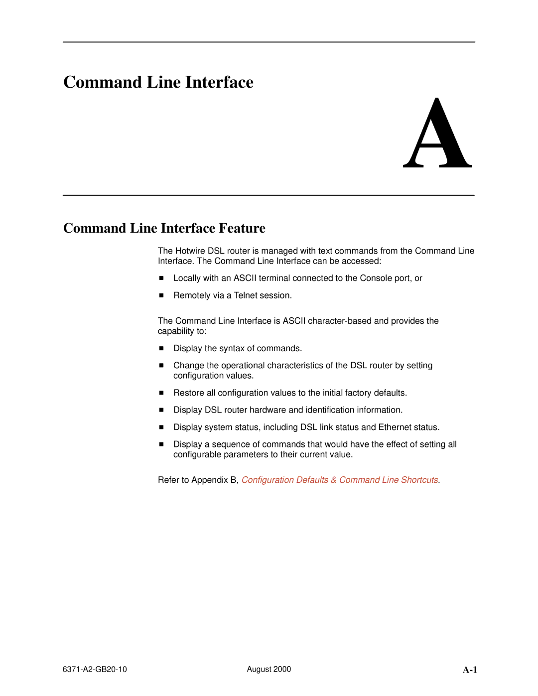 Paradyne Routers manual Command Line Interface Feature 