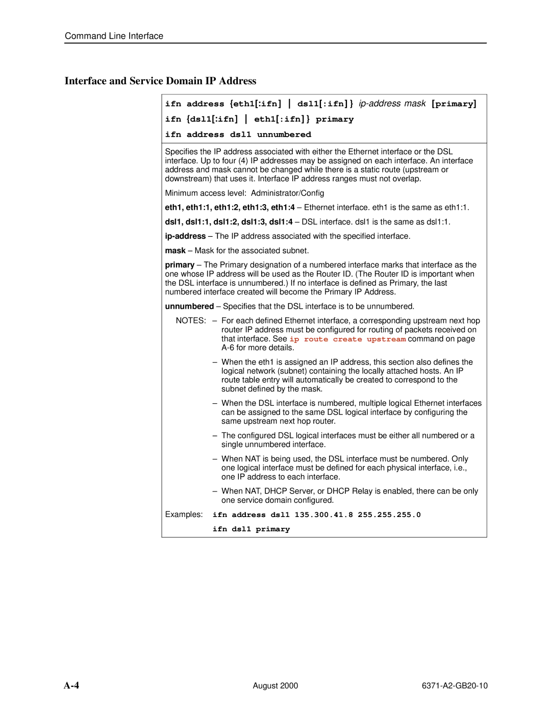 Paradyne Routers manual Interface and Service Domain IP Address 