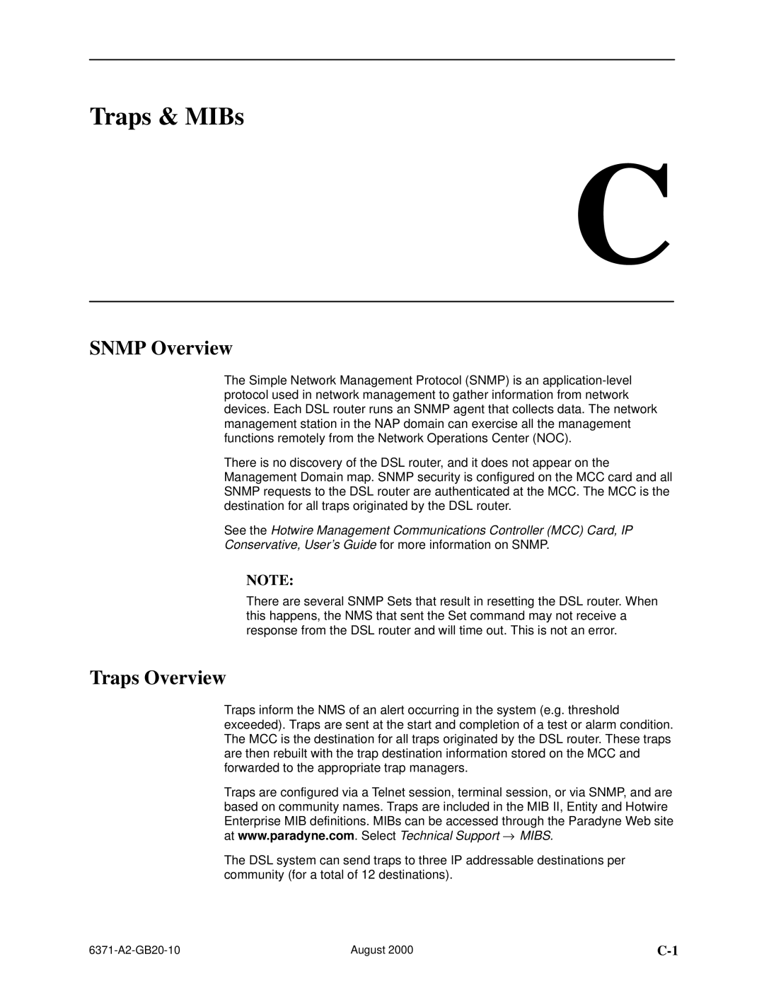 Paradyne Routers manual Traps & MIBs, Snmp Overview, Traps Overview 