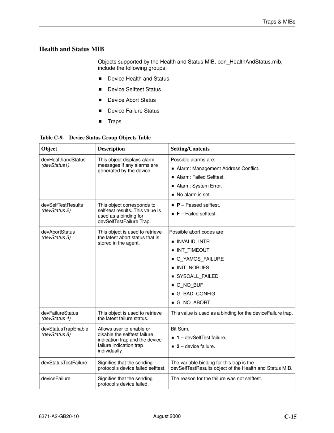 Paradyne Routers manual Health and Status MIB, DevStatus1 