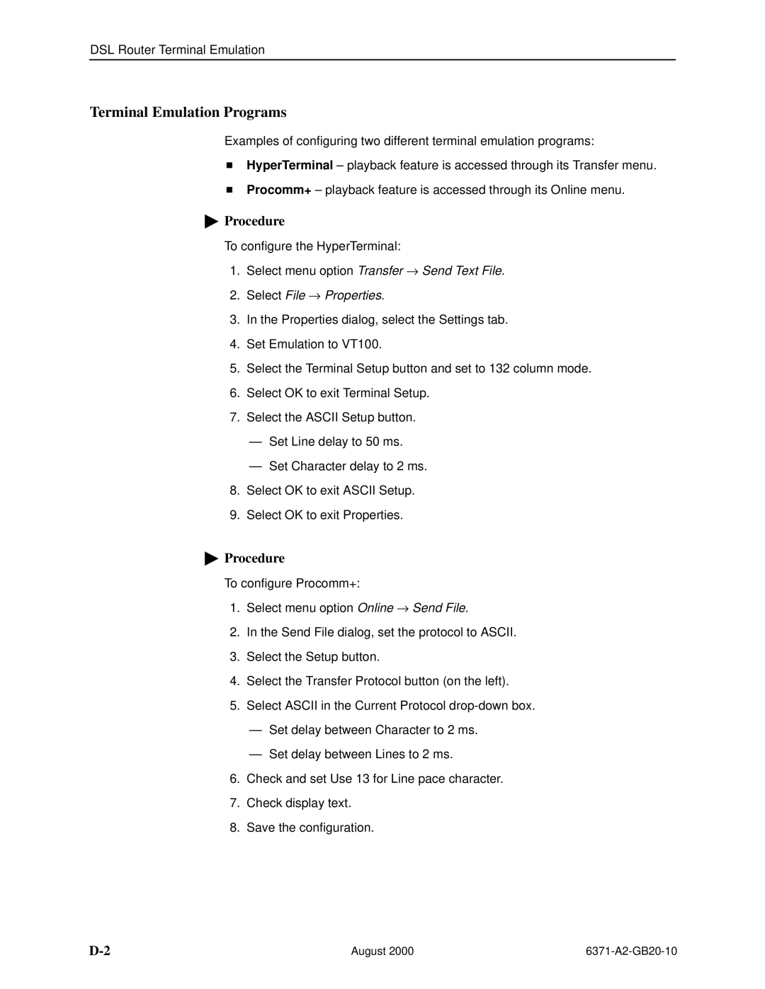 Paradyne Routers manual Terminal Emulation Programs 