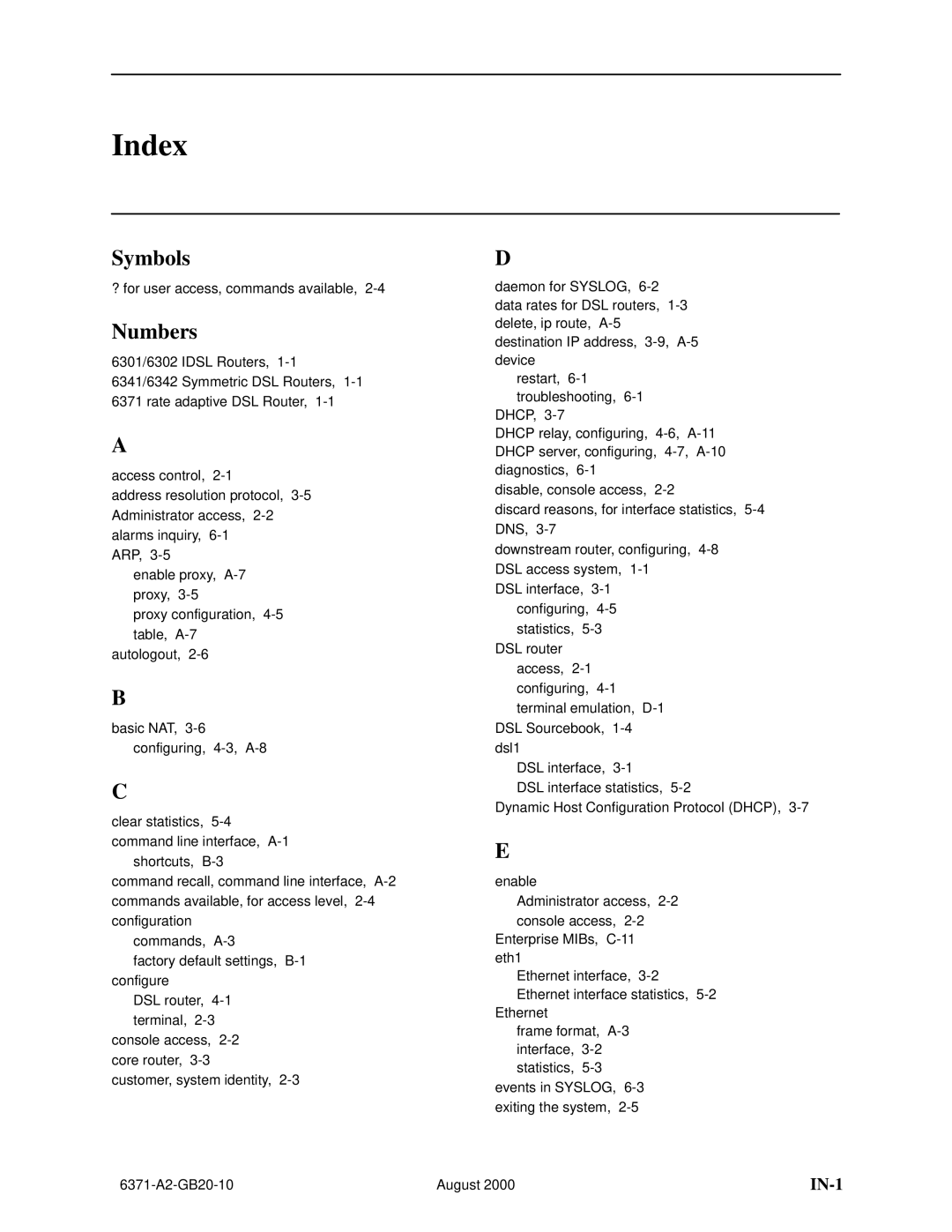 Paradyne Routers manual Index, Numbers 