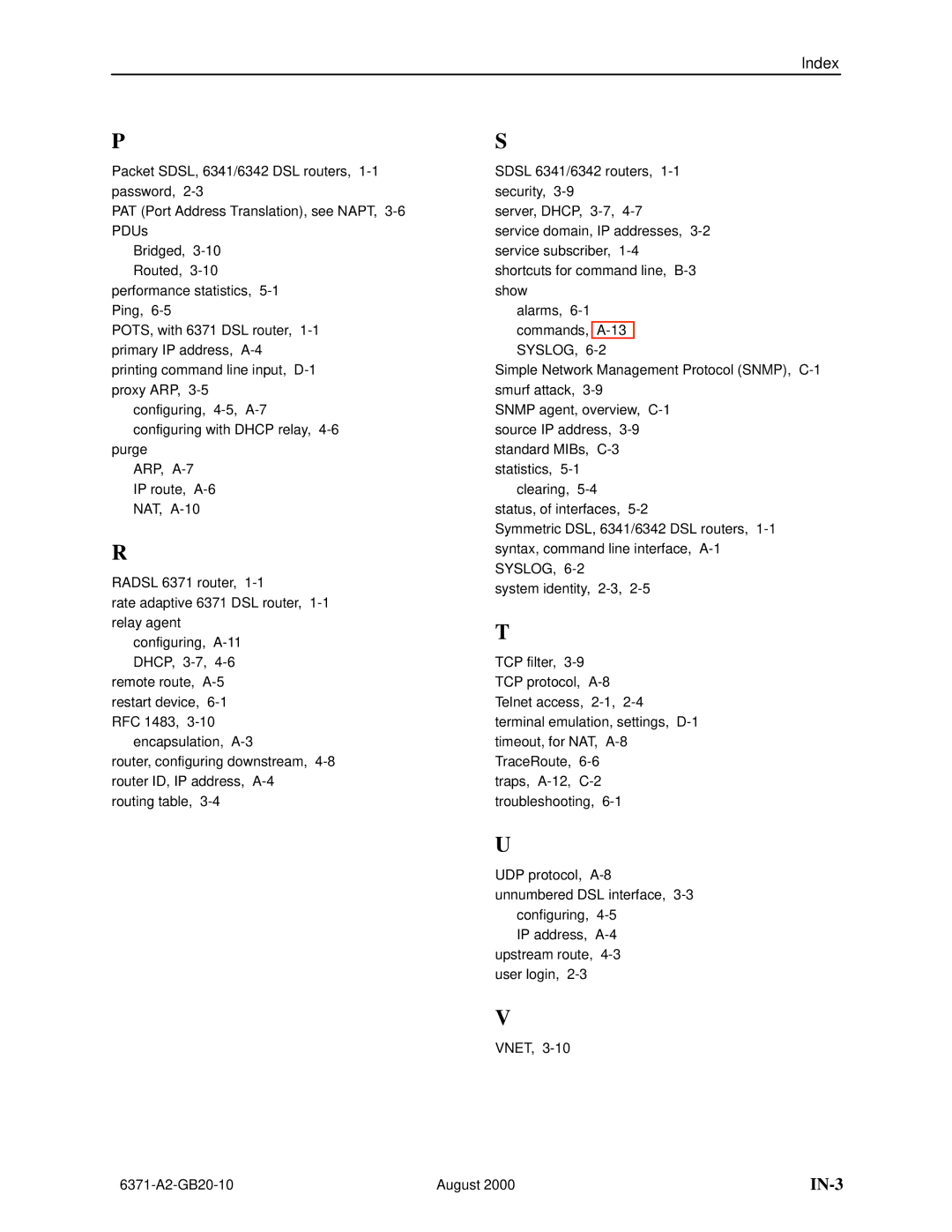 Paradyne Routers manual IN-3 