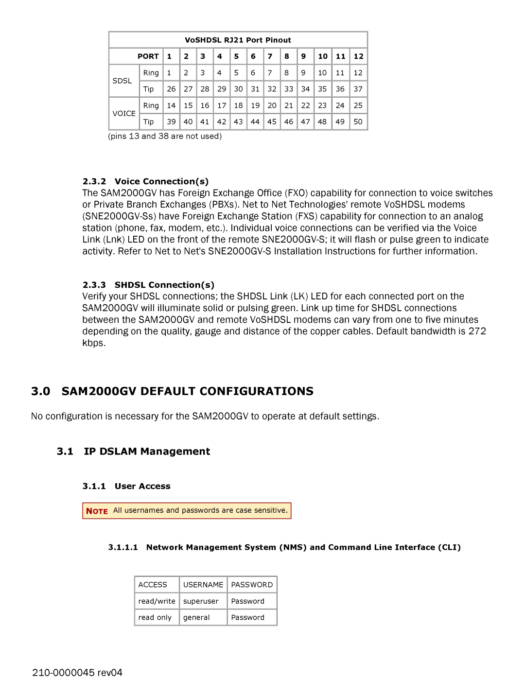 Paradyne SAM2000QV-12, SAM2000V-12, SAM2000GV-12 manual SAM2000GV Default Configurations, IP Dslam Management 