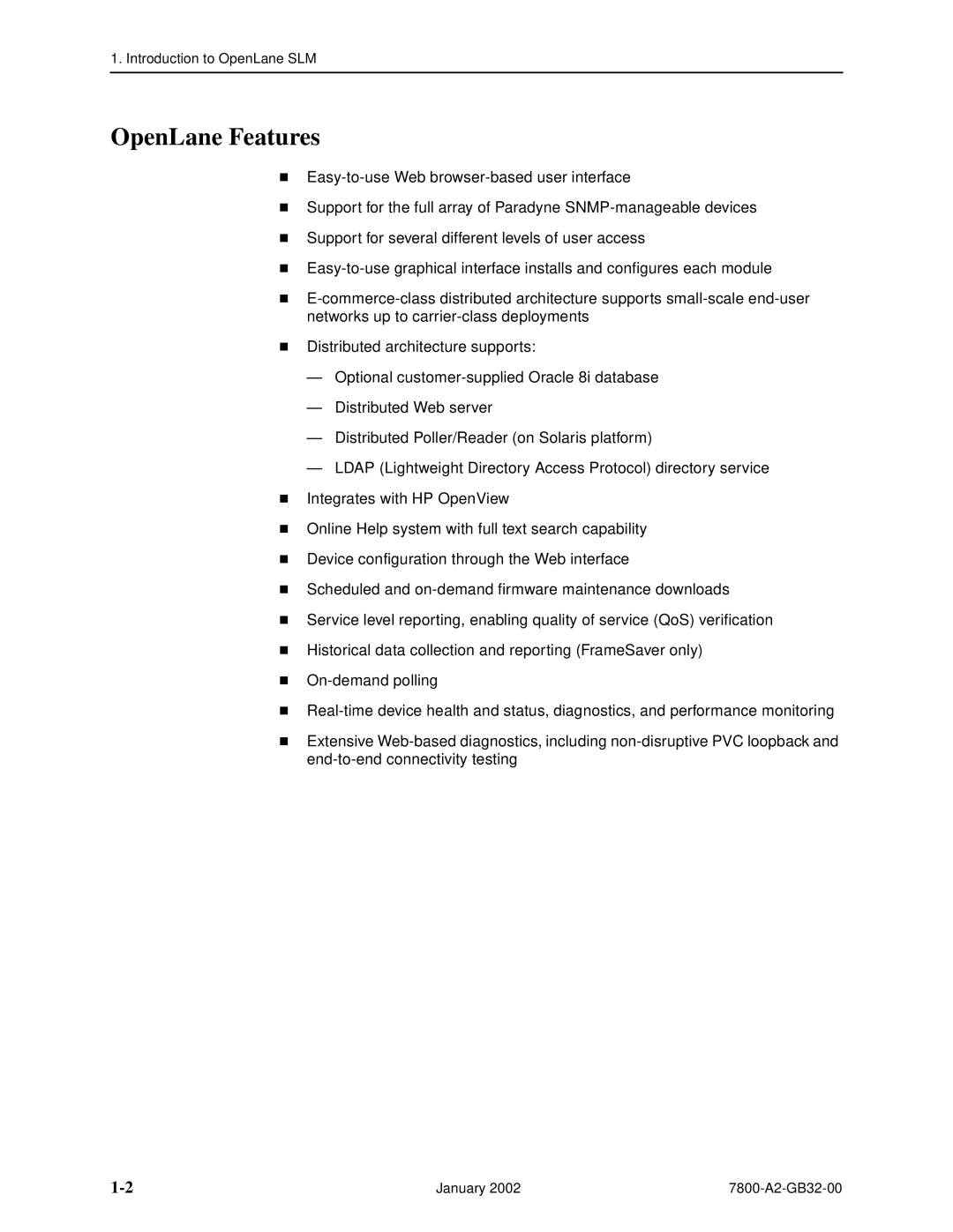 Paradyne SLM 5.5 manual OpenLane Features 