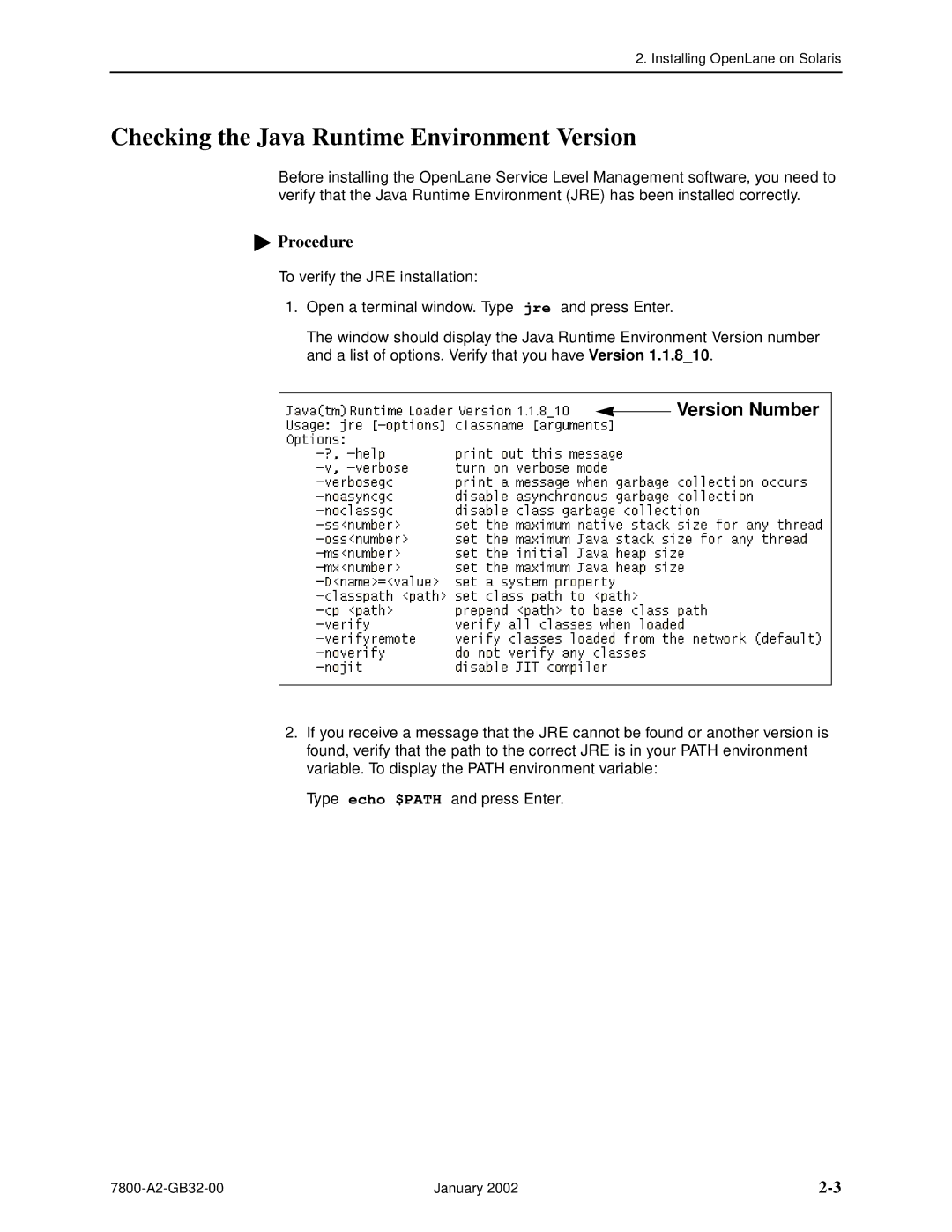 Paradyne SLM 5.5 manual Checking the Java Runtime Environment Version, Procedure 