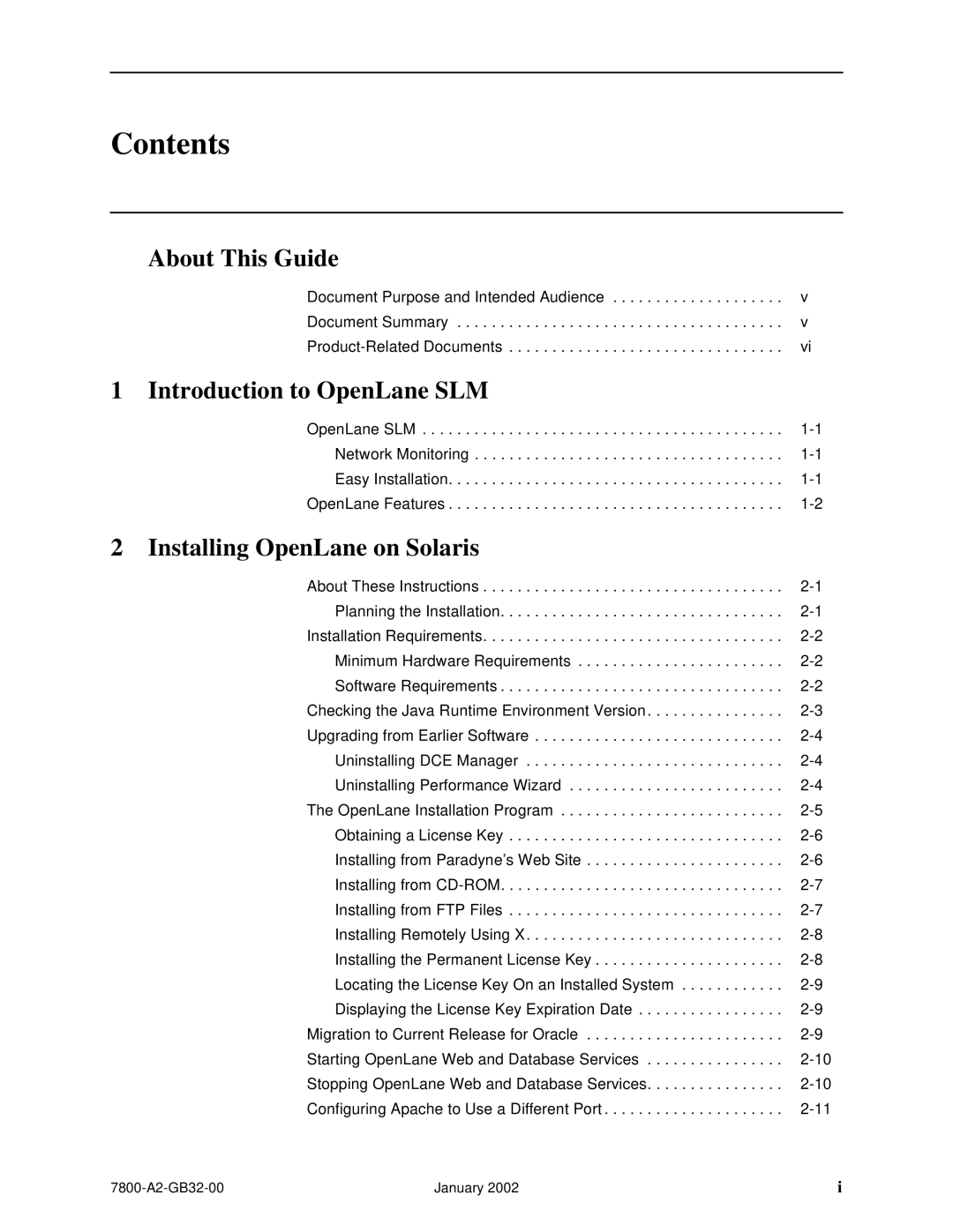 Paradyne SLM 5.5 manual Contents 