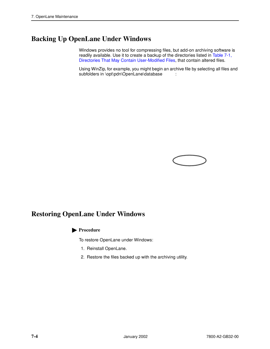 Paradyne SLM 5.5 manual Backing Up OpenLane Under Windows, Restoring OpenLane Under Windows 