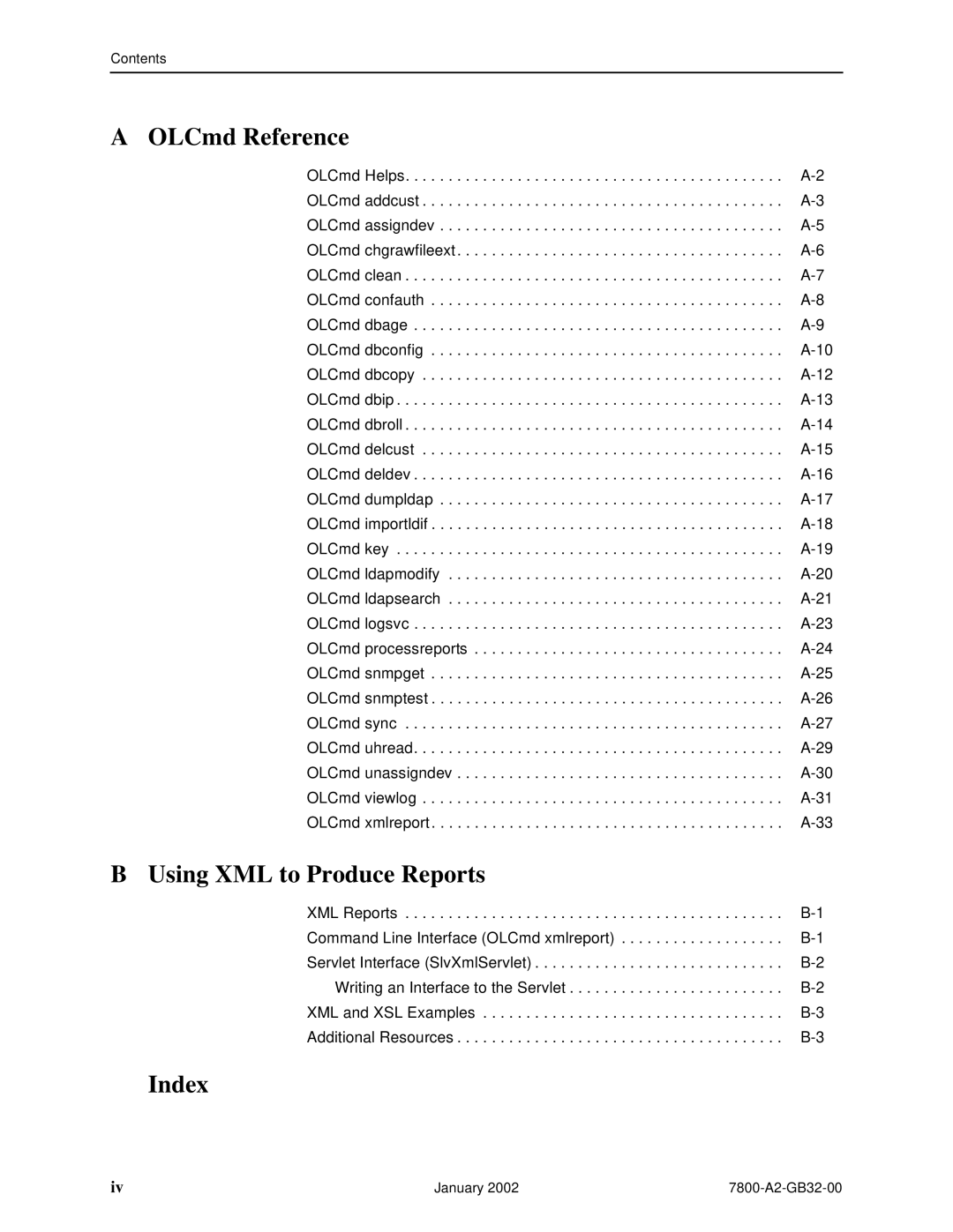 Paradyne SLM 5.5 manual OLCmd Reference, Using XML to Produce Reports, Index 