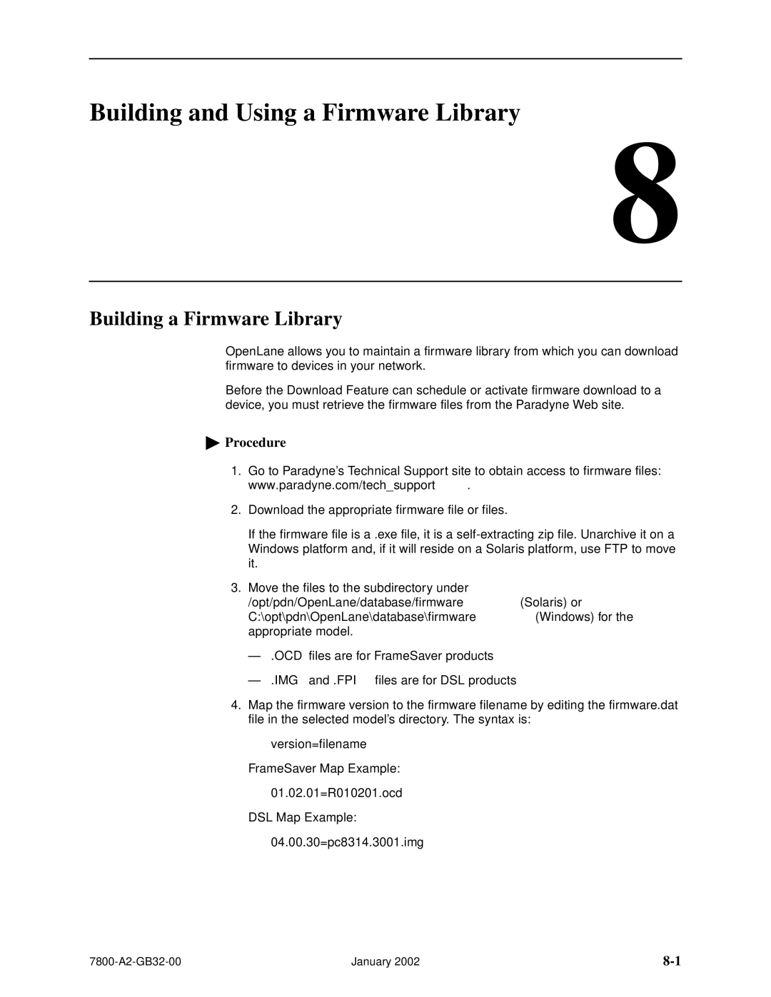 Paradyne SLM 5.5 manual Building and Using a Firmware Library, Building a Firmware Library, Version=filename 