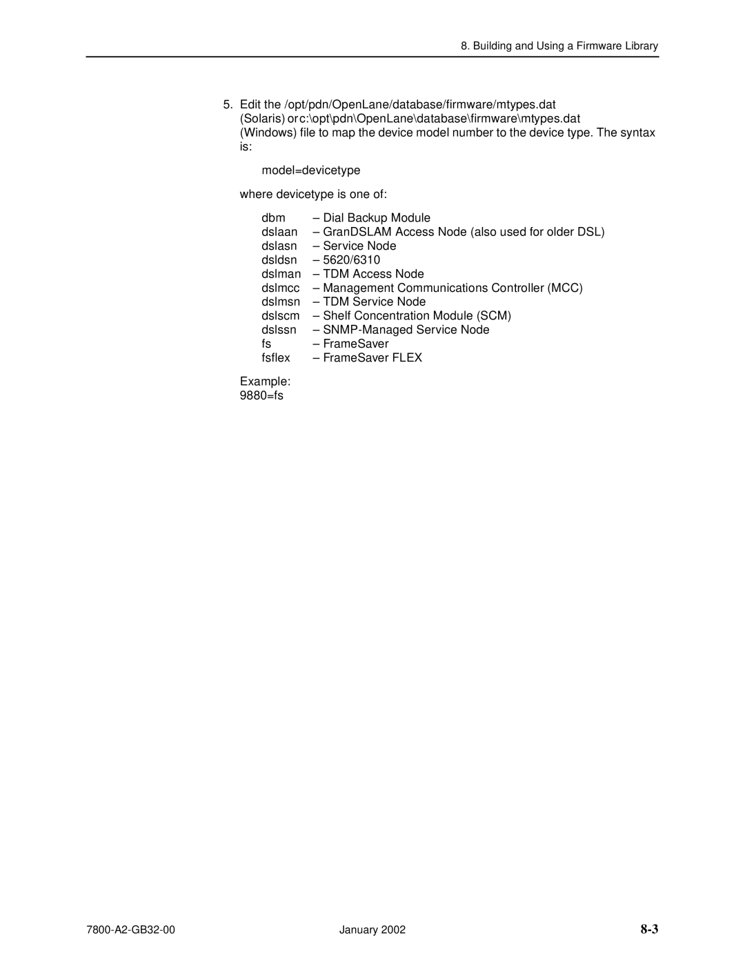 Paradyne SLM 5.5 Model=devicetype, Dbm, Dslaan, Dslasn, Dsldsn, Dslman, Dslmcc, Dslmsn, Dslscm, Dslssn, Fsflex, 9880=fs 