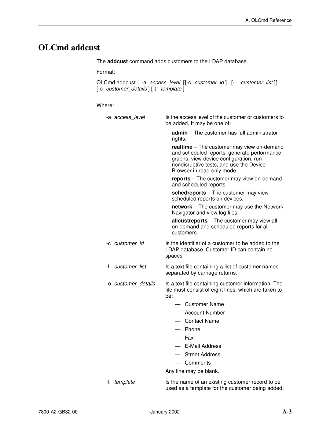 Paradyne SLM 5.5 manual OLCmd addcust 