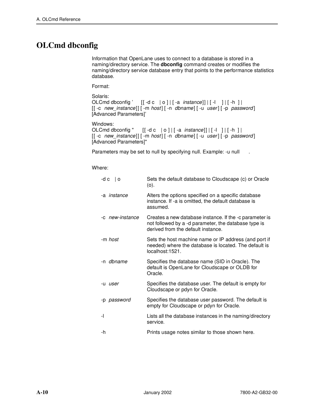 Paradyne SLM 5.5 manual OLCmd dbconfig -d c o -a instance -l -h 