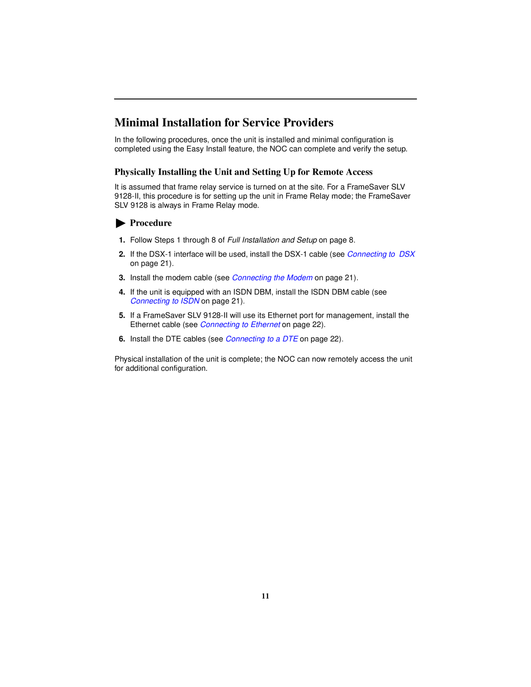 Paradyne 9128-II, SLV 9128 technical manual Minimal Installation for Service Providers 