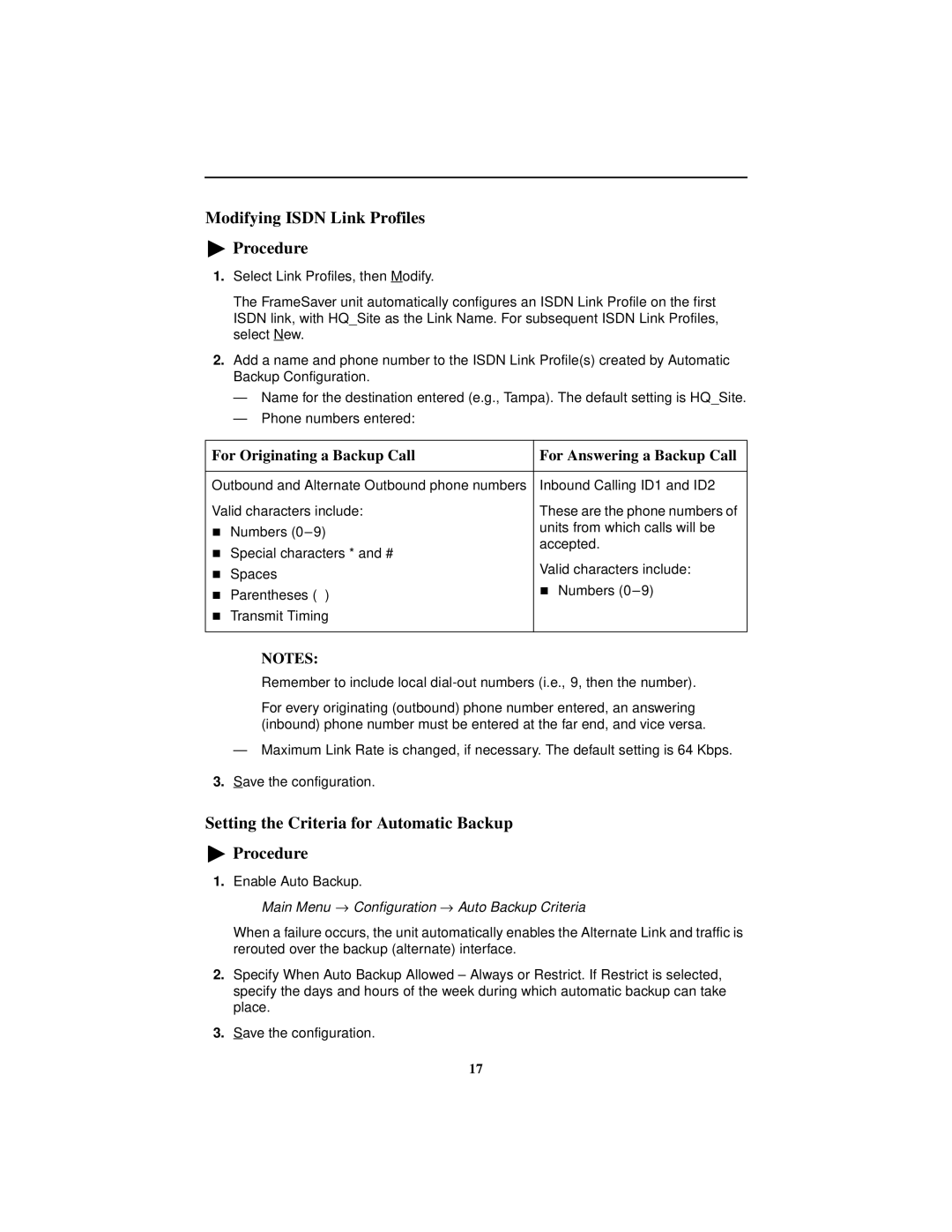 Paradyne 9128-II, SLV 9128 Modifying Isdn Link Profiles Procedure, Setting the Criteria for Automatic Backup Procedure 