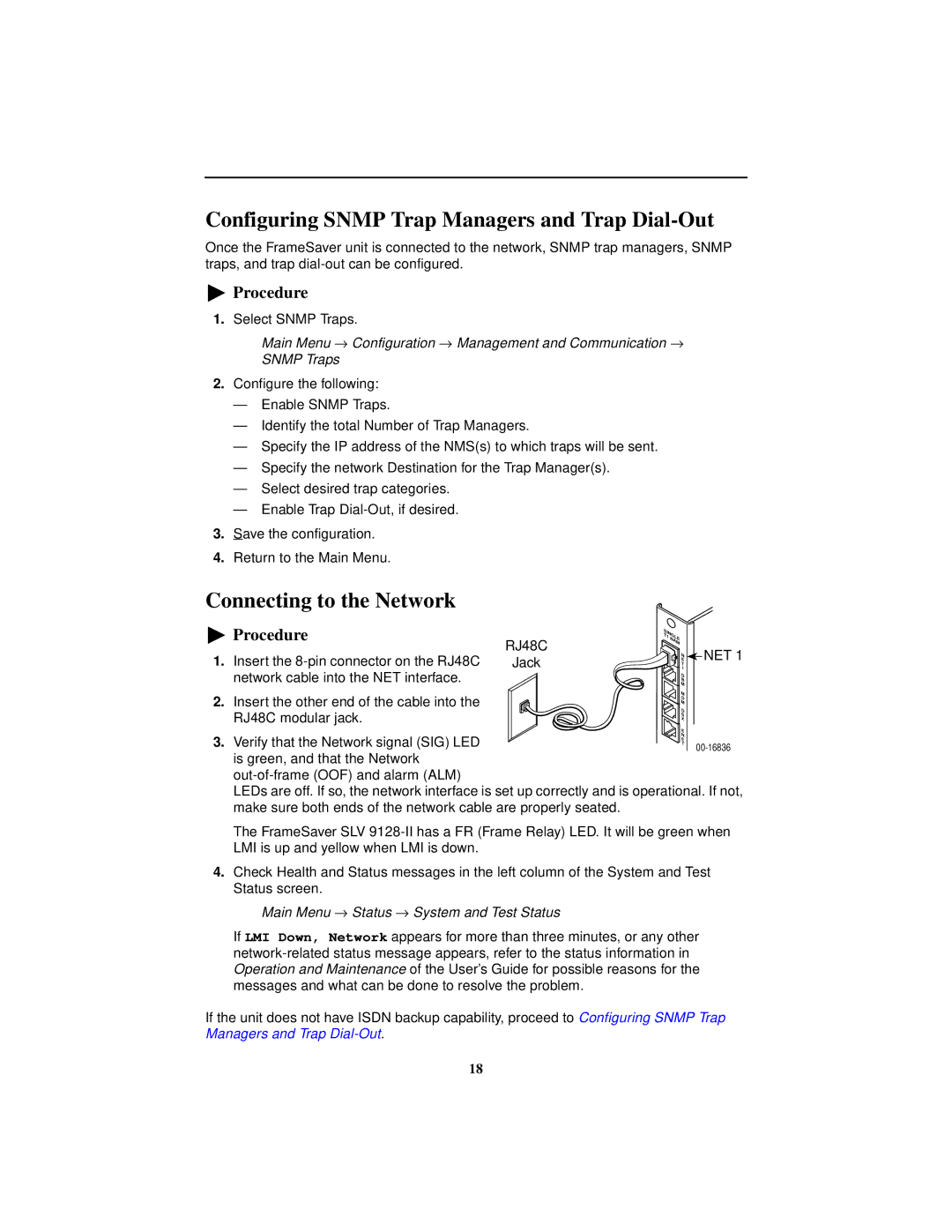 Paradyne SLV 9128, 9128-II technical manual Configuring Snmp Trap Managers and Trap Dial-Out, Connecting to the Network 