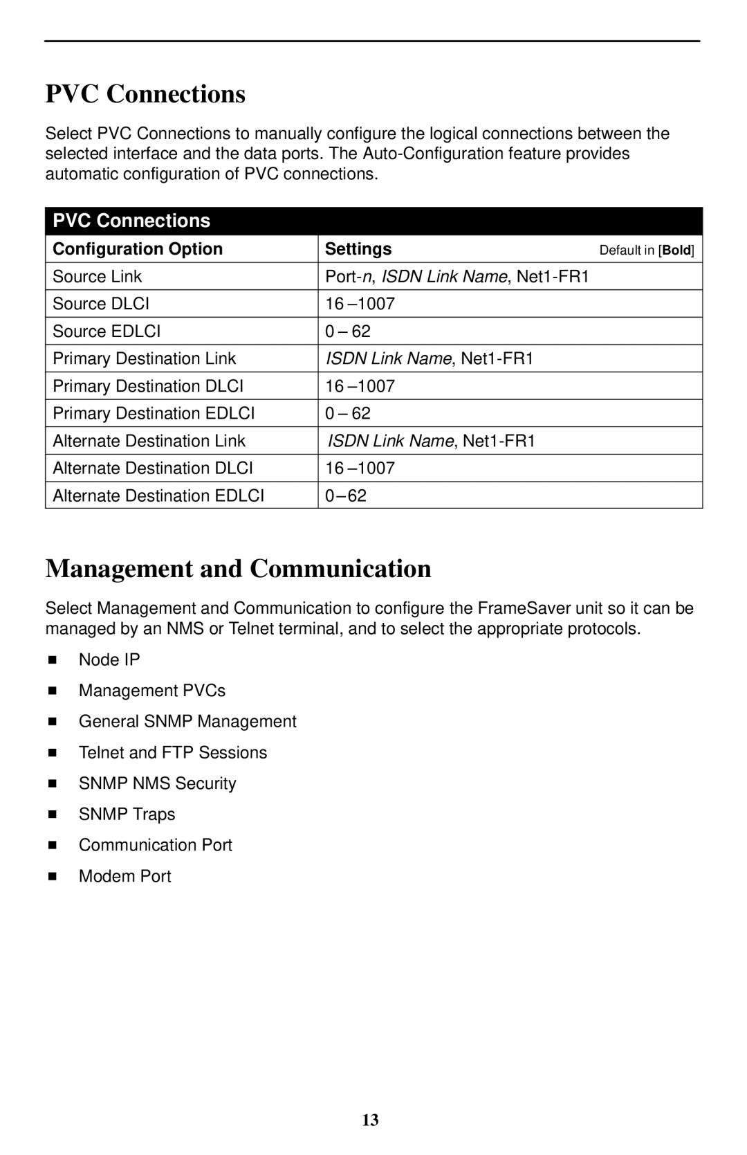 Paradyne Paradyne FrameSaver, SLV 9128 technical manual PVC Connections, Management and Communication 