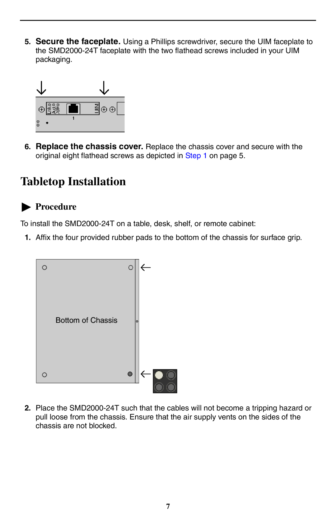 Paradyne SMD2000-24T installation instructions Tabletop Installation 