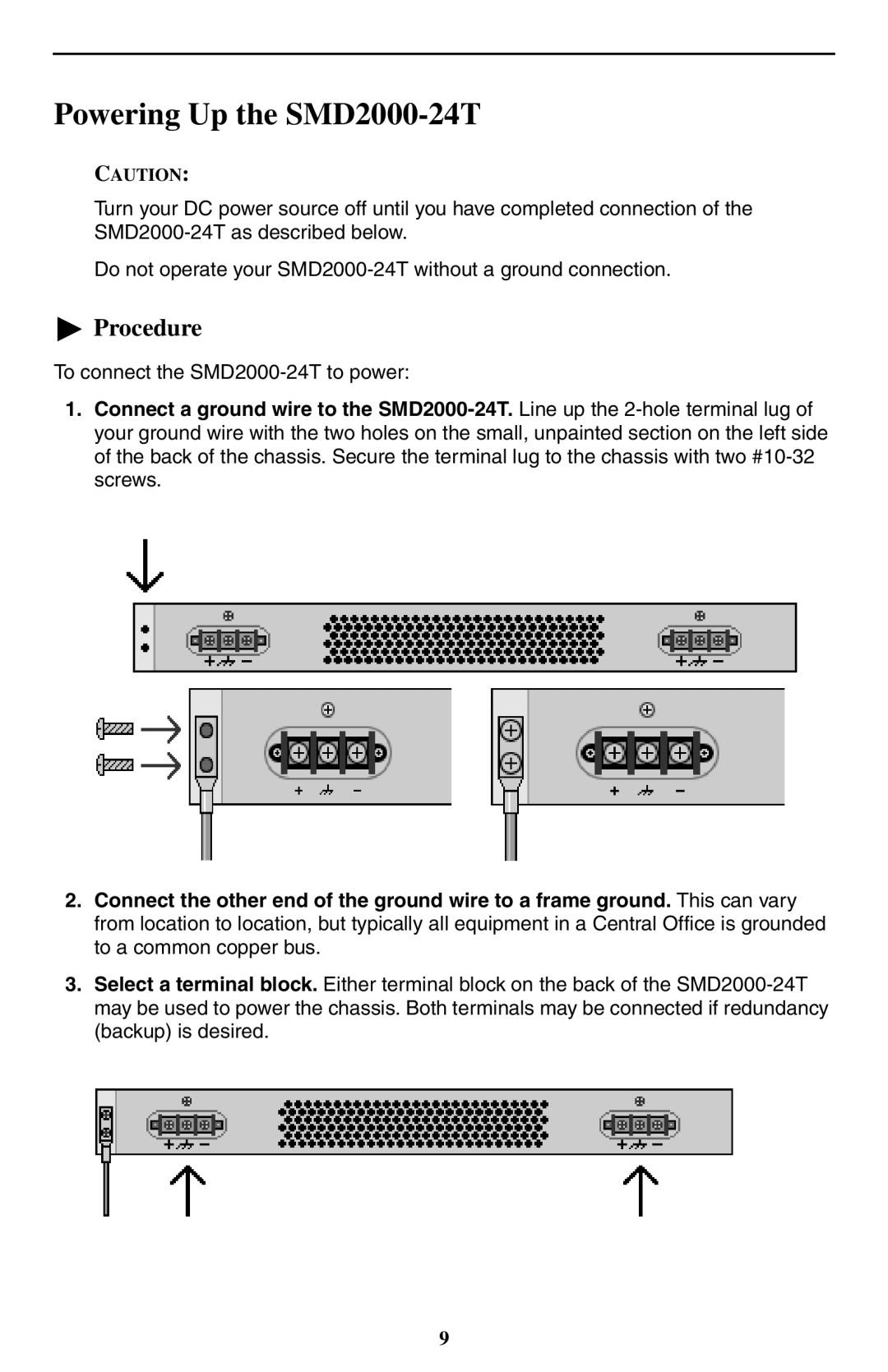 Paradyne installation instructions Powering Up the SMD2000-24T 