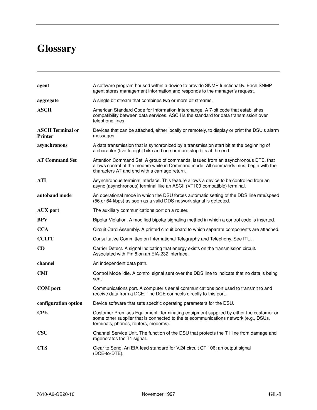 Paradyne 7610, SNMP DSU manual Glossary 