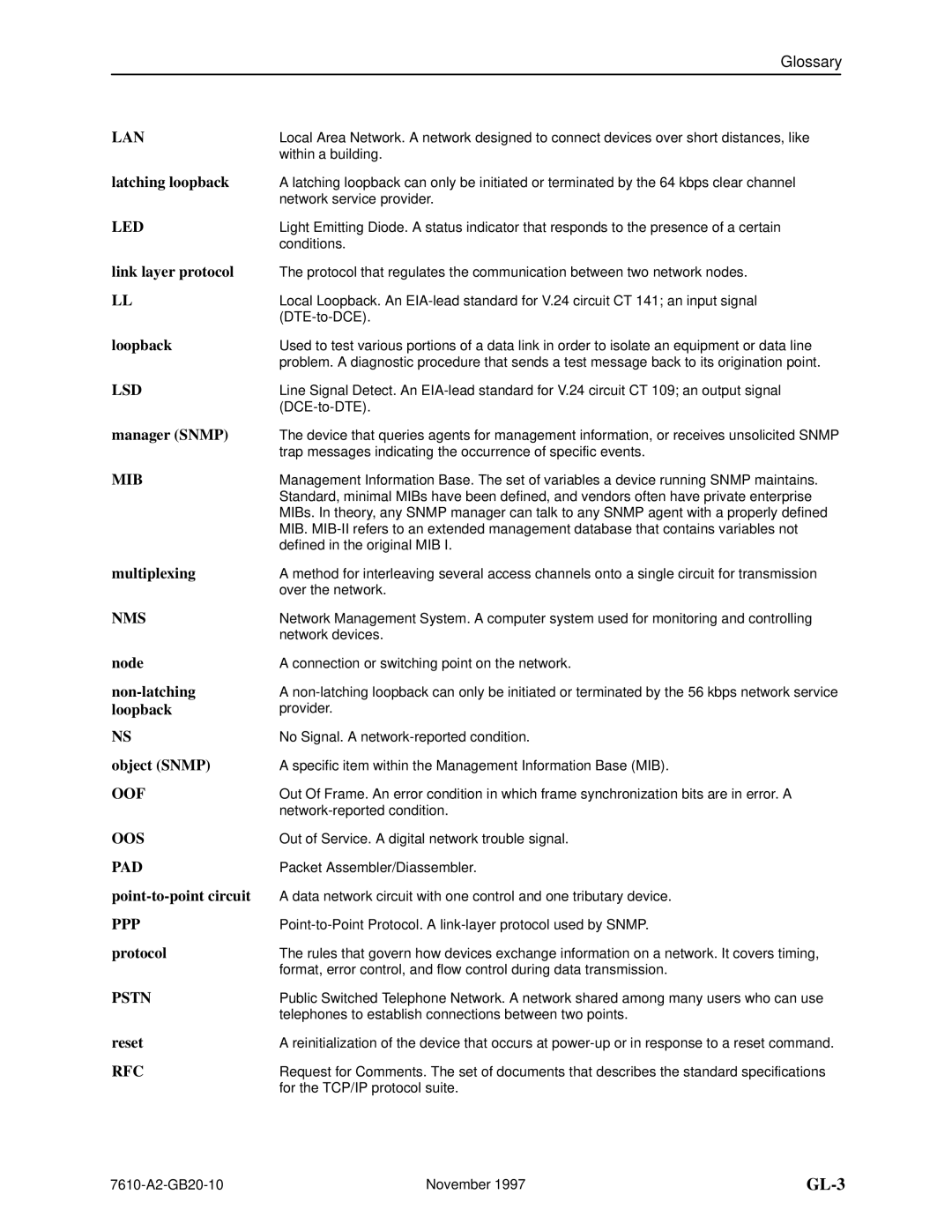 Paradyne 7610 Latching loopback, Link layer protocol, Loopback, Manager Snmp, Multiplexing, Node, Non-latching, Protocol 