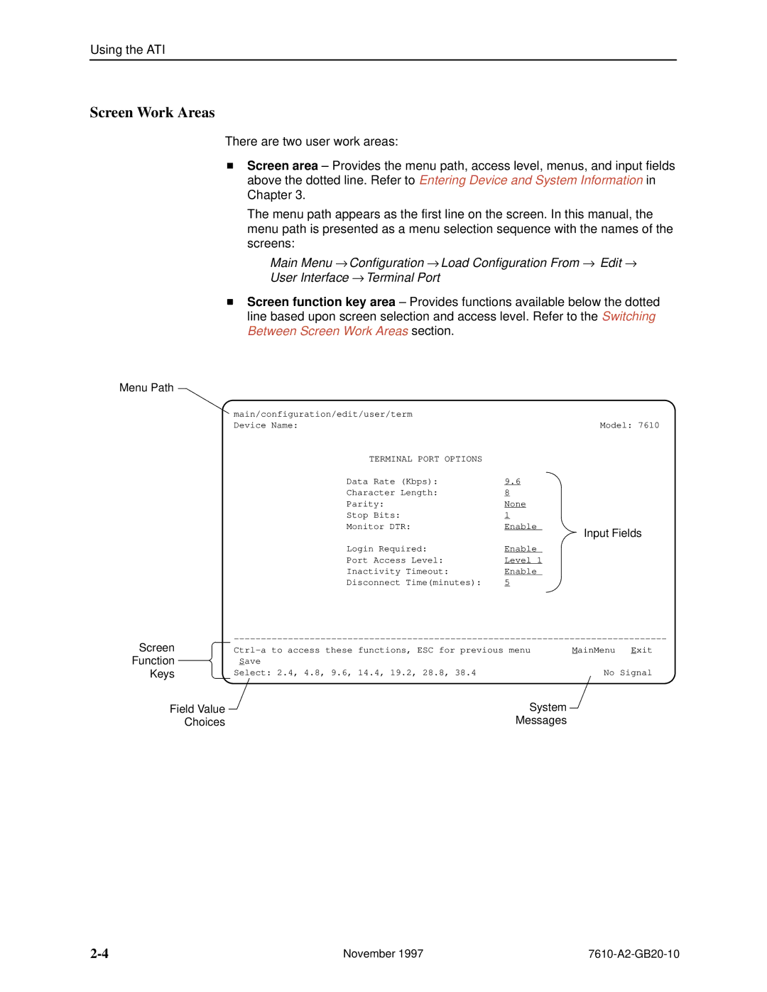 Paradyne 7610, SNMP DSU manual Screen Work Areas, Menu Path 