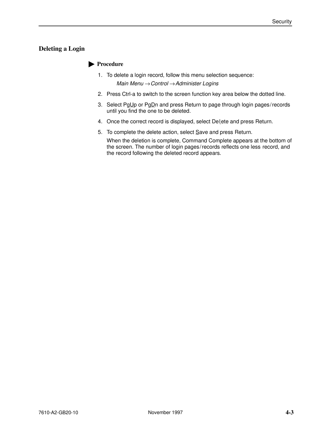 Paradyne SNMP DSU, 7610 manual Deleting a Login 