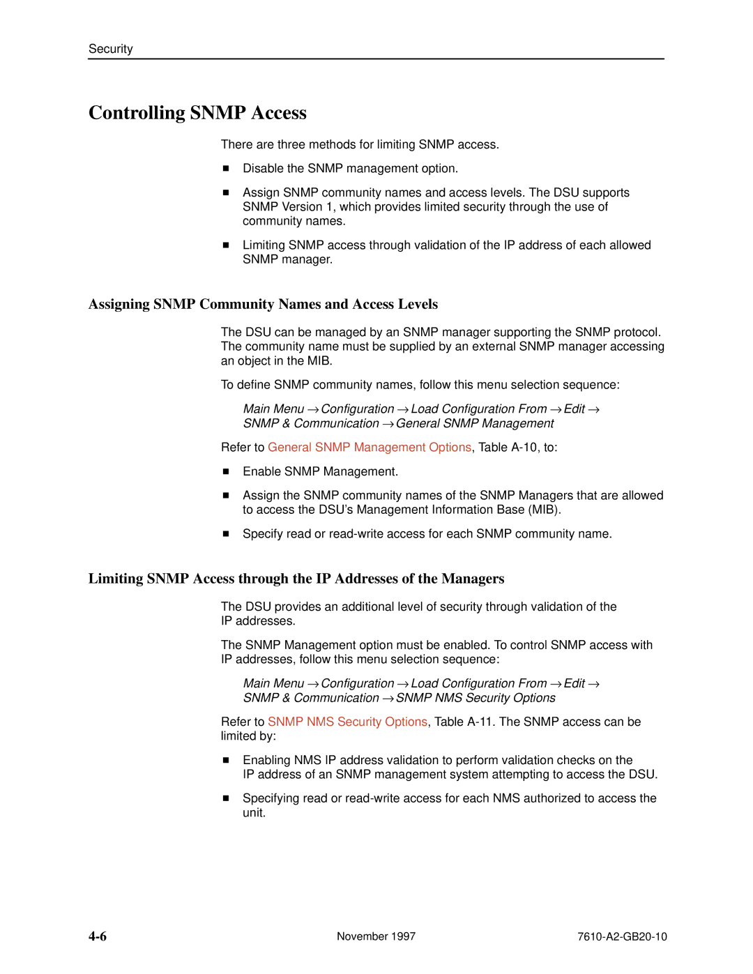 Paradyne 7610, SNMP DSU manual Controlling Snmp Access, Assigning Snmp Community Names and Access Levels 