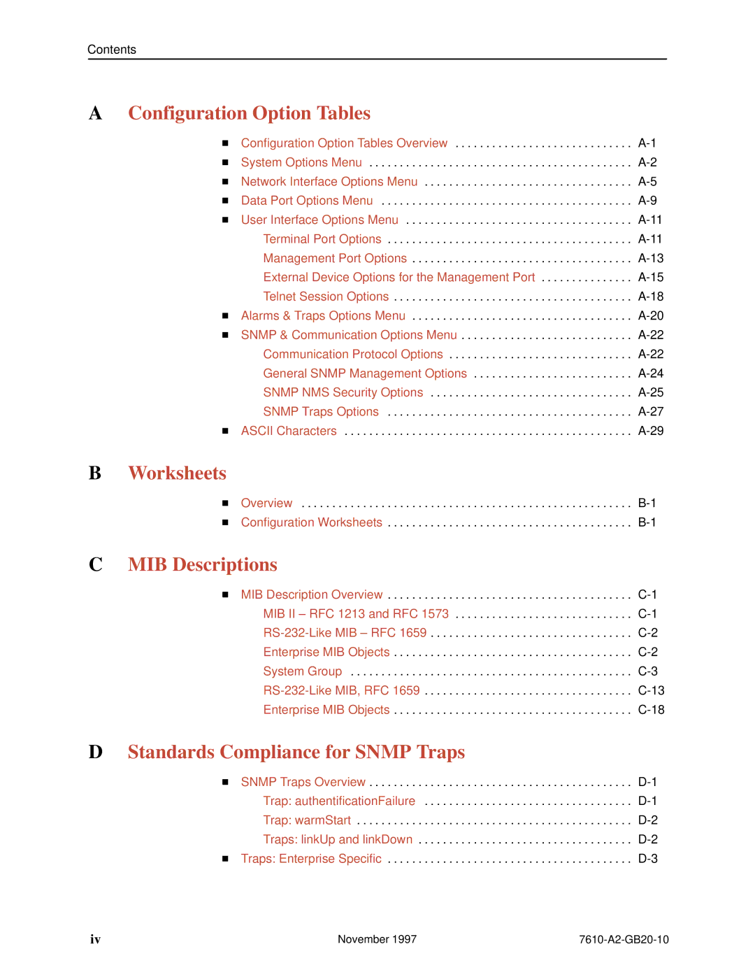 Paradyne SNMP DSU, 7610 manual Configuration Option Tables 