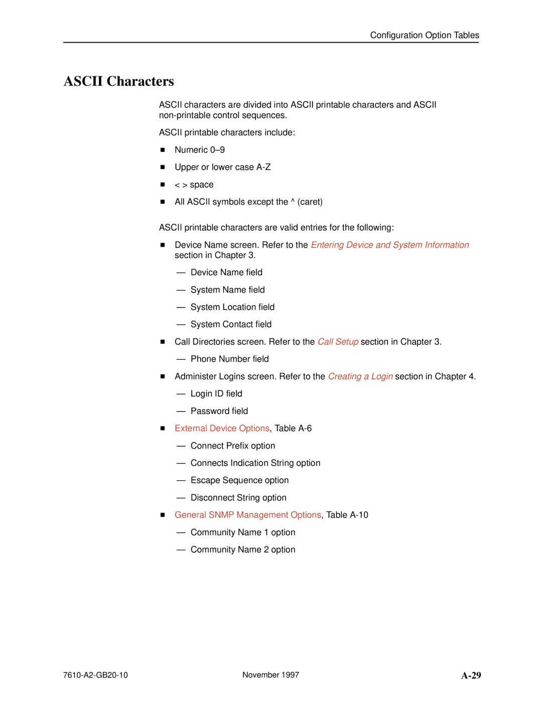 Paradyne SNMP DSU, 7610 manual Ascii Characters 