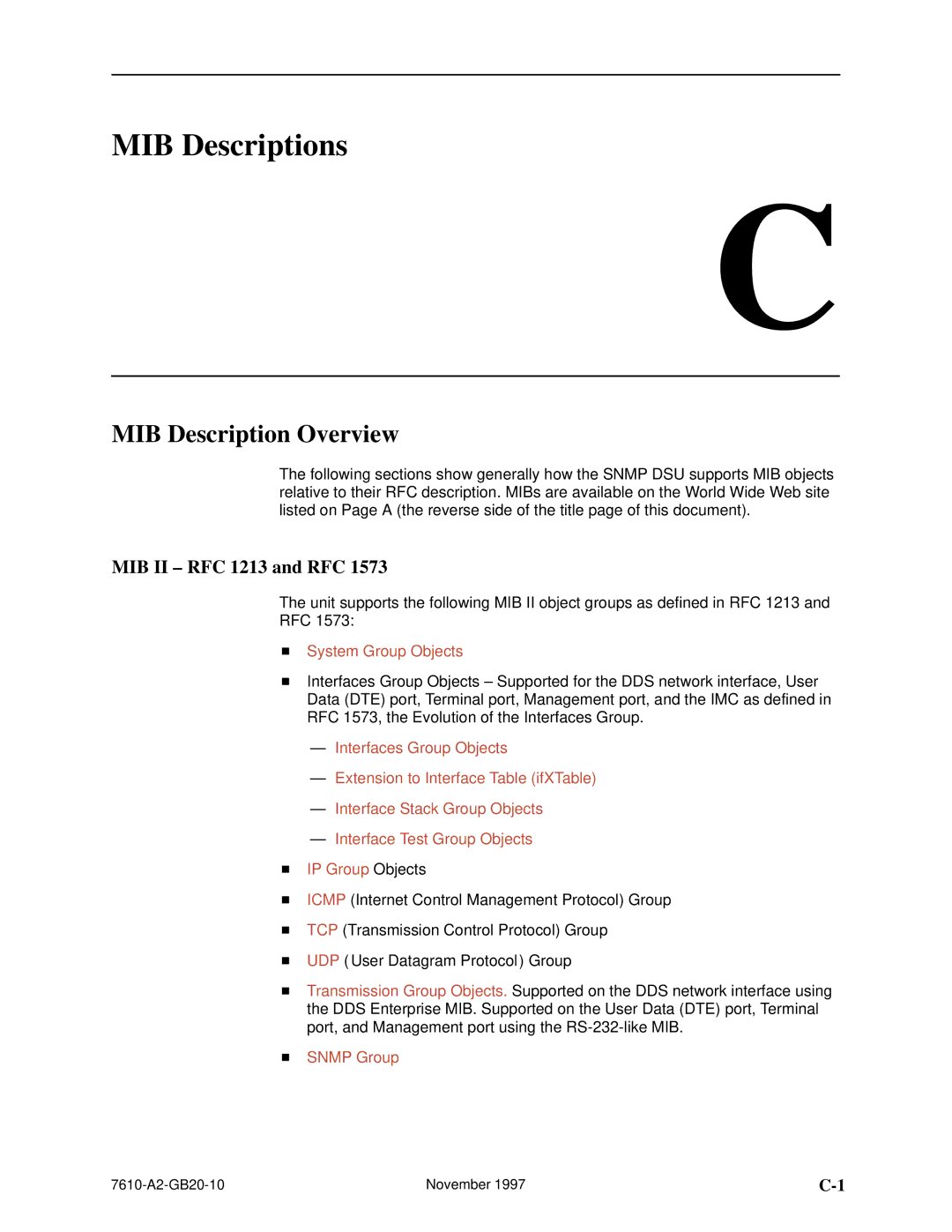 Paradyne SNMP DSU, 7610 manual MIB Descriptions, MIB Description Overview, MIB II ± RFC 1213 and RFC 