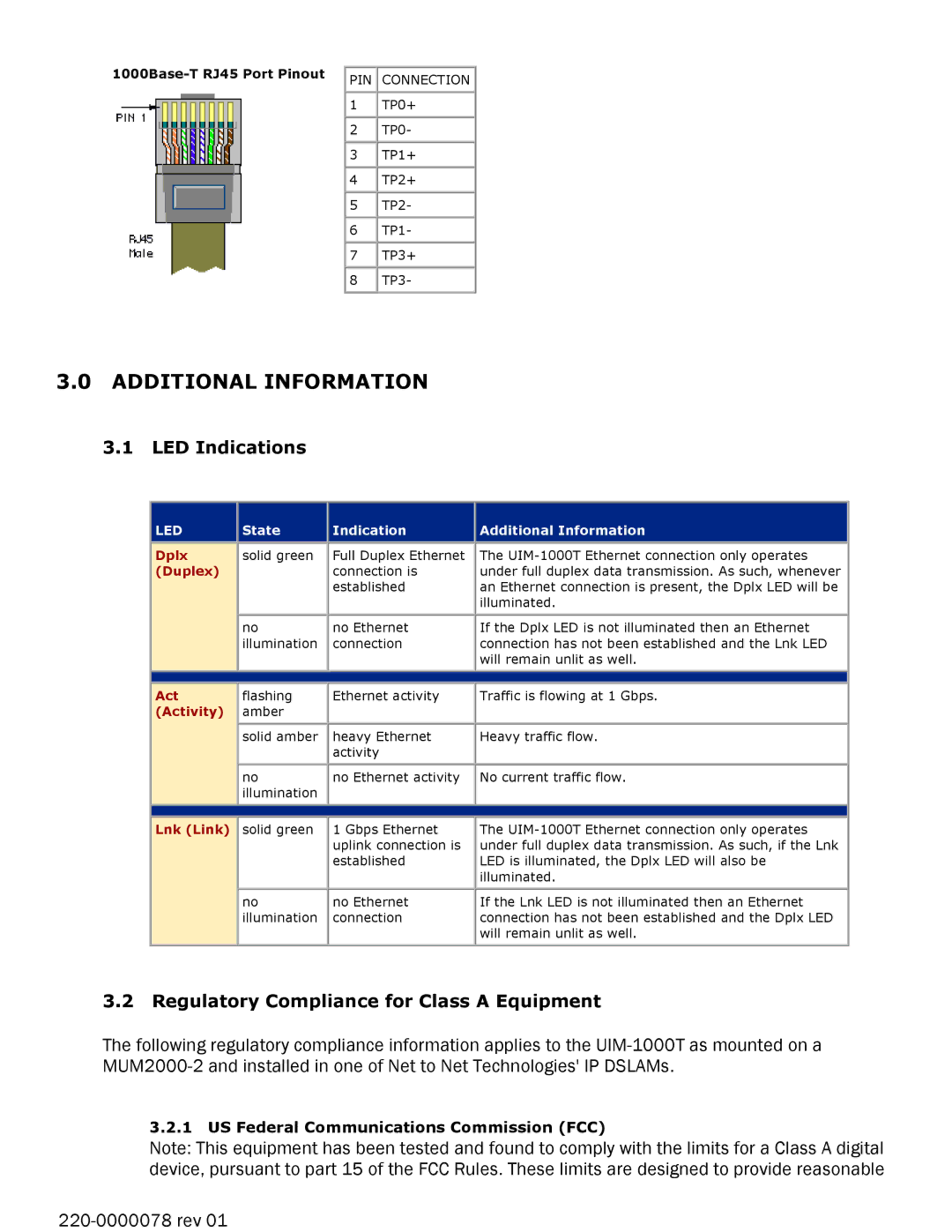 Paradyne UIM-1000T installation instructions Additional Information, LED Indications 